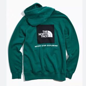 The North Face Green Black Box Face Logo Hoodie Pullover Sweatshirt